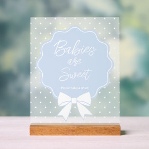 Panneau En Acrylique Bébé Bleu & Blanc Bow Bébé sont doux Traite