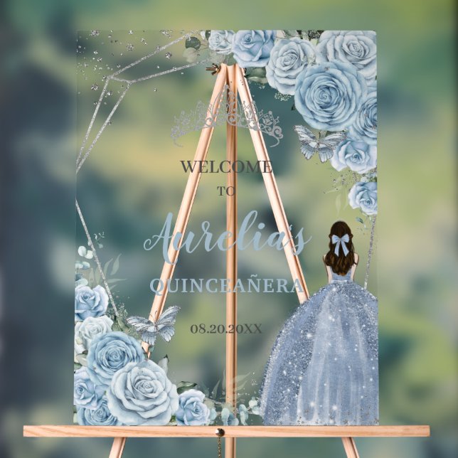 Panneau En Acrylique Bébé Bleu Roses Floral Quinceañera Accueil de la C (Neutre)