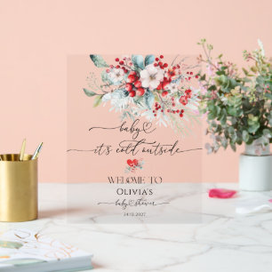 Panneau En Acrylique Bébé c'est froid dehors Baby shower floral Bienven
