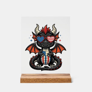Panneau En Acrylique Bébé Dragon Patriotique Vintage Vector Design de T