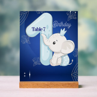 Panneau En Acrylique Bébé éléphant mignon premier anniversaire