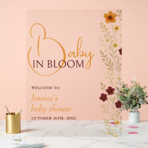 Panneau En Acrylique Bébé en Fleur Baby shower d'automne Bienvenue