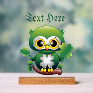 Panneau En Acrylique Bébé Hibou Mignon St Patrick Dessin Animé