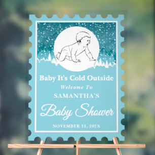 Panneau En Acrylique Bébé Il fait froid dehors   Baby shower de timbres