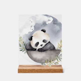 Panneau En Acrylique Bébé Panda Ours aquarelle endormi