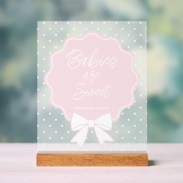 Panneau En Acrylique Bébé rose et blanc Bow Bébé sont doux Treat (Neutre)