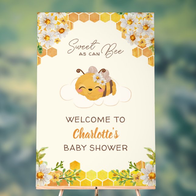 Panneau En Acrylique Bee Baby shower Floral Honeypeb Bienvenue (Neutre)