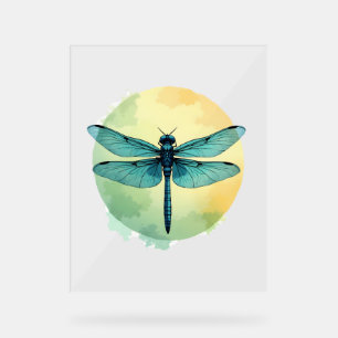 Panneau En Acrylique Belle Libellule Verte Art Aquarelle Insecte Amoure