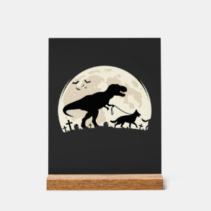 Panneau En Acrylique Berger Allemand Halloween Dinosaure Silhouette Lun