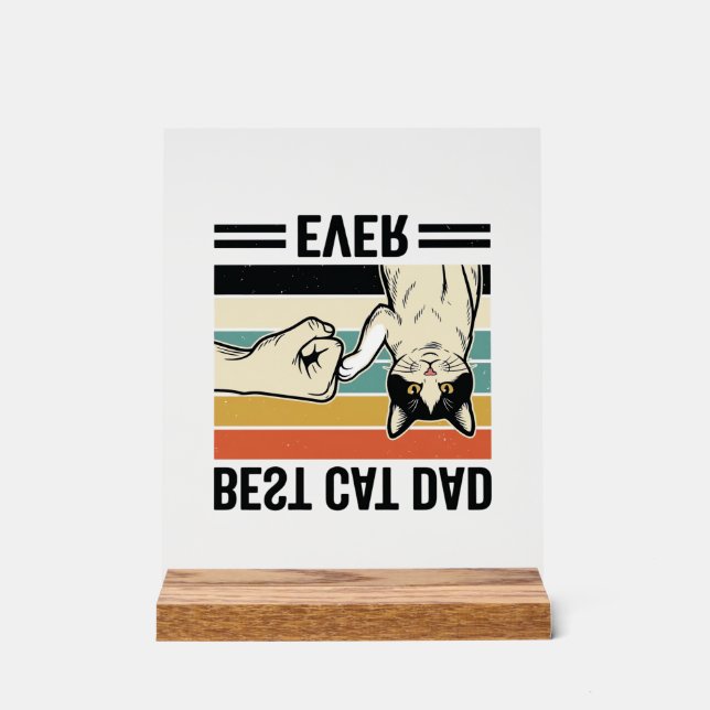 Panneau En Acrylique Best Cat Dad Ever Retro Cat Fist Bump Shirt_1 (Recto)