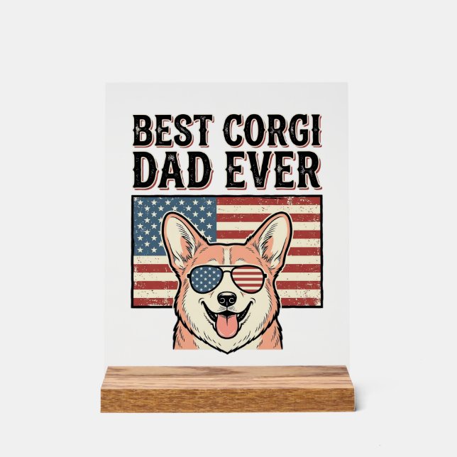 Panneau En Acrylique Best Corgi Dad Ever Patriotic Vintage Dog Shirt_1 (Recto)