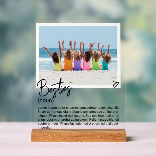 Panneau En Acrylique Besties Photo et Noun personnalisée Description (Neutre)