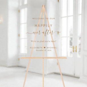 Panneau En Acrylique Bienheureux Mariage à l'Ecriture Dorée de Bienvenu