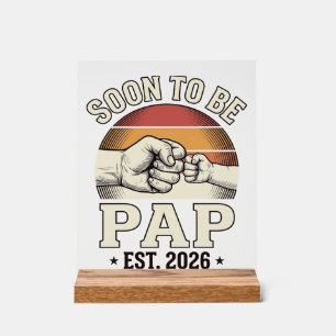 Panneau En Acrylique Bientôt Papa 2026 Vintage Bébé Poing Design_