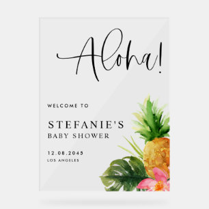 Panneau En Acrylique Bienvenue à la Baby Shower Aloha Ananas Aquarelle