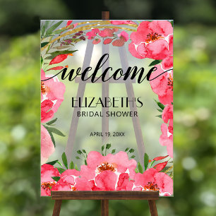 Panneau En Acrylique Bienvenue à la Baby Shower aux Pivoines Roses Aqua