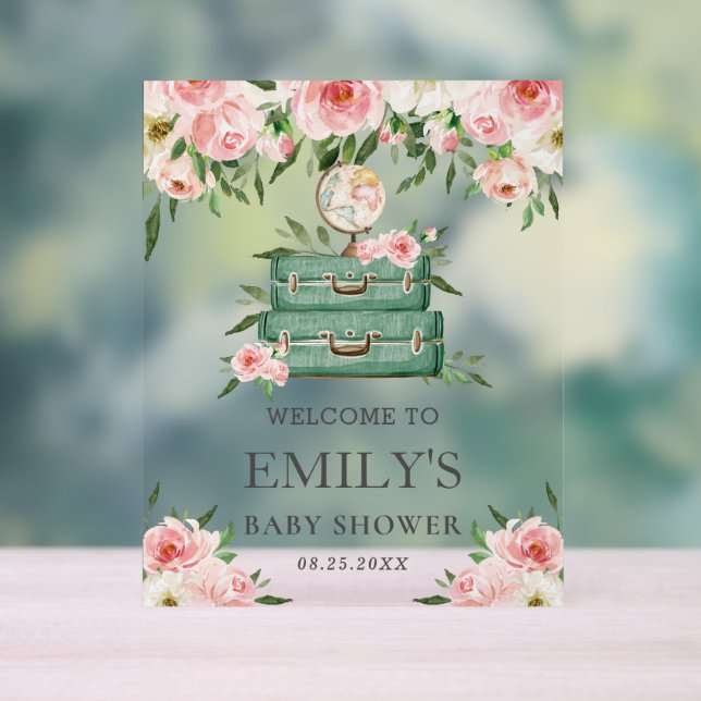 Panneau En Acrylique Bienvenue à la Baby Shower Aventure de Voyage Flor (Neutre)