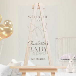 Panneau En Acrylique Bienvenue à la Baby Shower Bleu Poussiéreux Clair