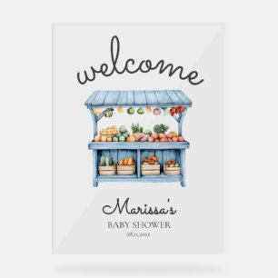 Panneau En Acrylique Bienvenue à la Baby Shower Blue Farmers Market