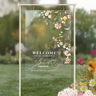Panneau En Acrylique Bienvenue à la Baby Shower de Fleurs Sauvages Colo
