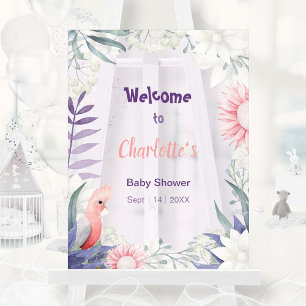 Panneau En Acrylique Bienvenue à la Baby Shower de l'Oiseau Lavande Fan