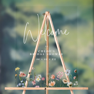 Panneau En Acrylique Bienvenue à la Baby Shower de Mariage aux Fleurs S