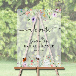 Panneau En Acrylique Bienvenue à la Baby Shower de Mariage Fleur Sauvag