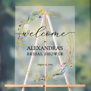 Panneau En Acrylique Bienvenue à la Baby Shower de Mariée Wildflower