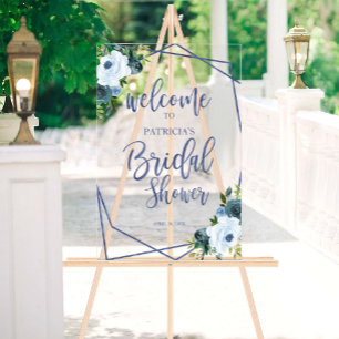 Panneau En Acrylique Bienvenue à la Baby Shower Dusty Blue Floral