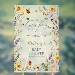 Panneau En Acrylique Bienvenue à la Baby Shower Fleurs Sauvages et Inse