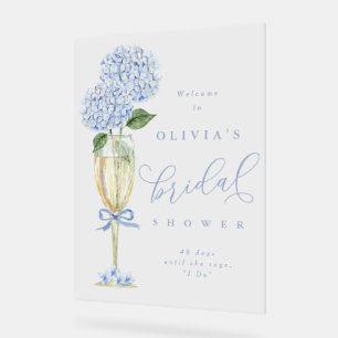 Panneau En Acrylique Bienvenue à la Baby Shower Hydrangea Bleue & Champ