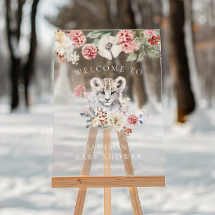 Panneau En Acrylique Bienvenue à la Baby Shower Léopard des Neiges à l'