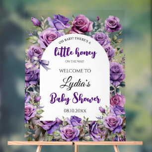 Panneau En Acrylique Bienvenue à la Baby Shower Little Honey Purple Ros