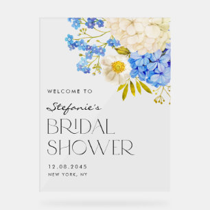 Panneau En Acrylique Bienvenue à la Baby Shower Mariage Fleurs Bleues e