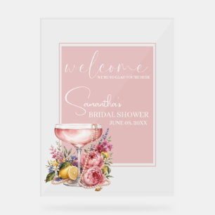 Panneau En Acrylique Bienvenue à la Baby Shower Petals, Pearls & Prosec