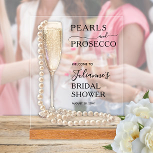 Panneau En Acrylique Bienvenue à la Baby Shower Thème Perles et Prosecc