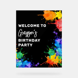 Panneau En Acrylique Bienvenue à la fête d'anniversaire Paintball