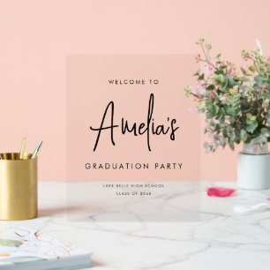 Panneau En Acrylique Bienvenue à la fête de graduation en écriture manu