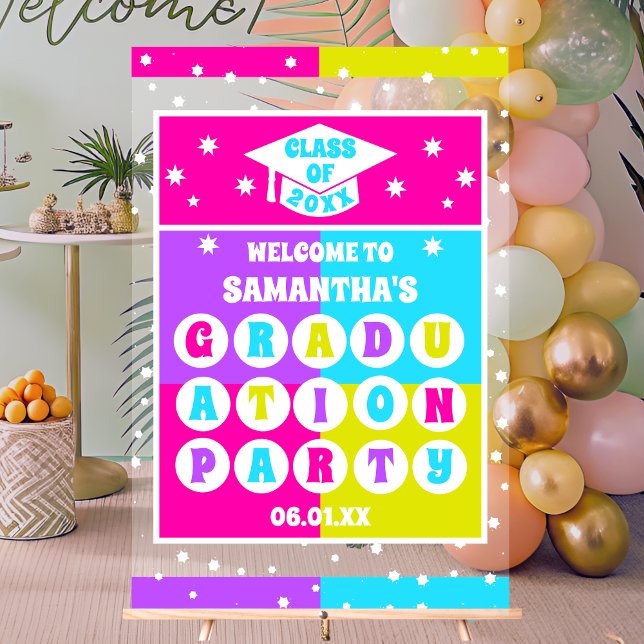 Panneau En Acrylique Bienvenue à la fête de graduation Retro Neon (Créateur téléchargé)