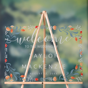 Panneau En Acrylique Bienvenue à la Fleur moderne personnalisée mariage