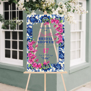 Panneau En Acrylique Bienvenue à la réception de mariage Carrelage bleu