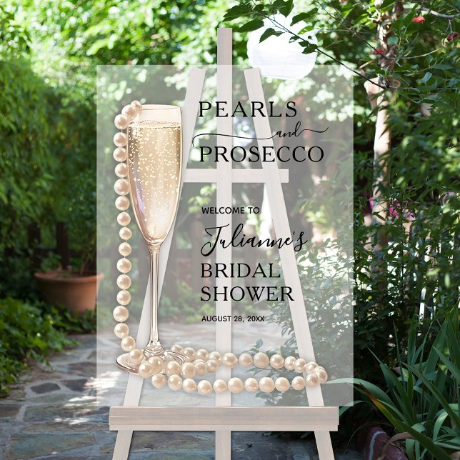 Panneau En Acrylique Bienvenue à la Soirée de Fiançailles Perles et Pro (Pearls and Prosecco bridal shower acrylic Welcome sign)