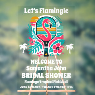 Panneau En Acrylique Bienvenue à la soirée de mariage de Retro Flamingo