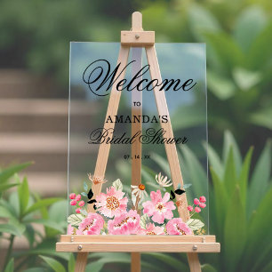 Panneau En Acrylique Bienvenue à la soirée de mariage Floral Rose