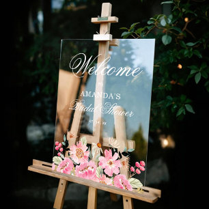 Panneau En Acrylique Bienvenue à la soirée de mariage Floral Rose