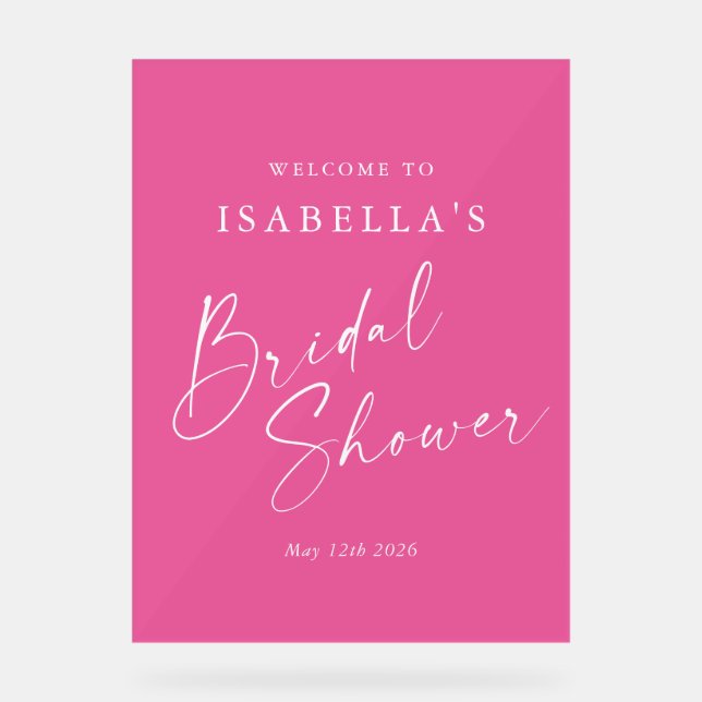 Panneau En Acrylique Bienvenue à la soirée de mariage rose bonbon minim (Recto)