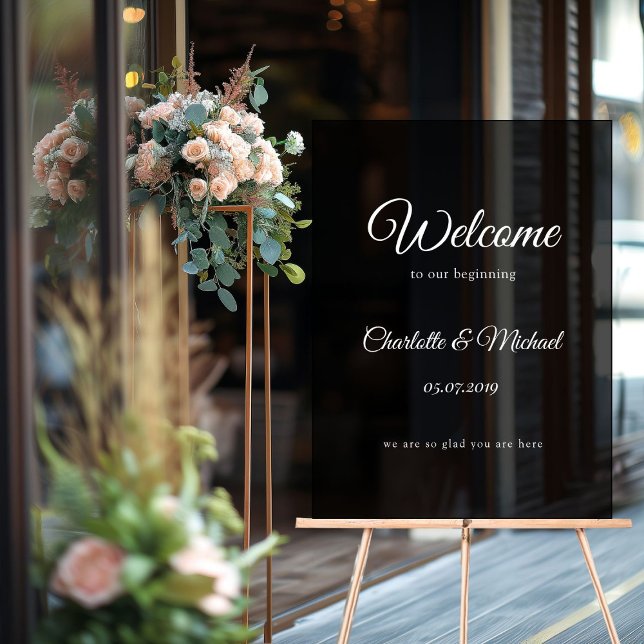 Panneau En Acrylique Bienvenue à notre début ! (Welcome to our beginning! foam board acrylic sign with your nameas and date.)