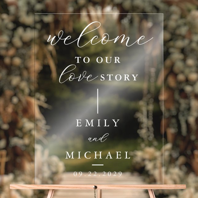Panneau En Acrylique Bienvenue À Notre Histoire D'Amour Élégant Mariage (Créateur téléchargé)