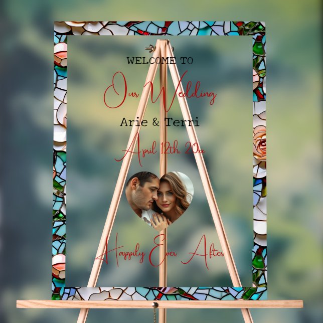 Panneau En Acrylique Bienvenue à Notre Mariage | Carrelage en mosaïque  (Neutre)