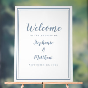 Panneau En Acrylique Bienvenue à notre mariage Élégant Simple Bleu Pous